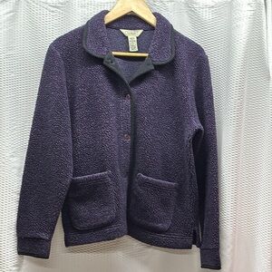 L.L.Bean‎ Vintage Purple Button Fleece Teddy Jacket Women’s Size Medium Sherpa